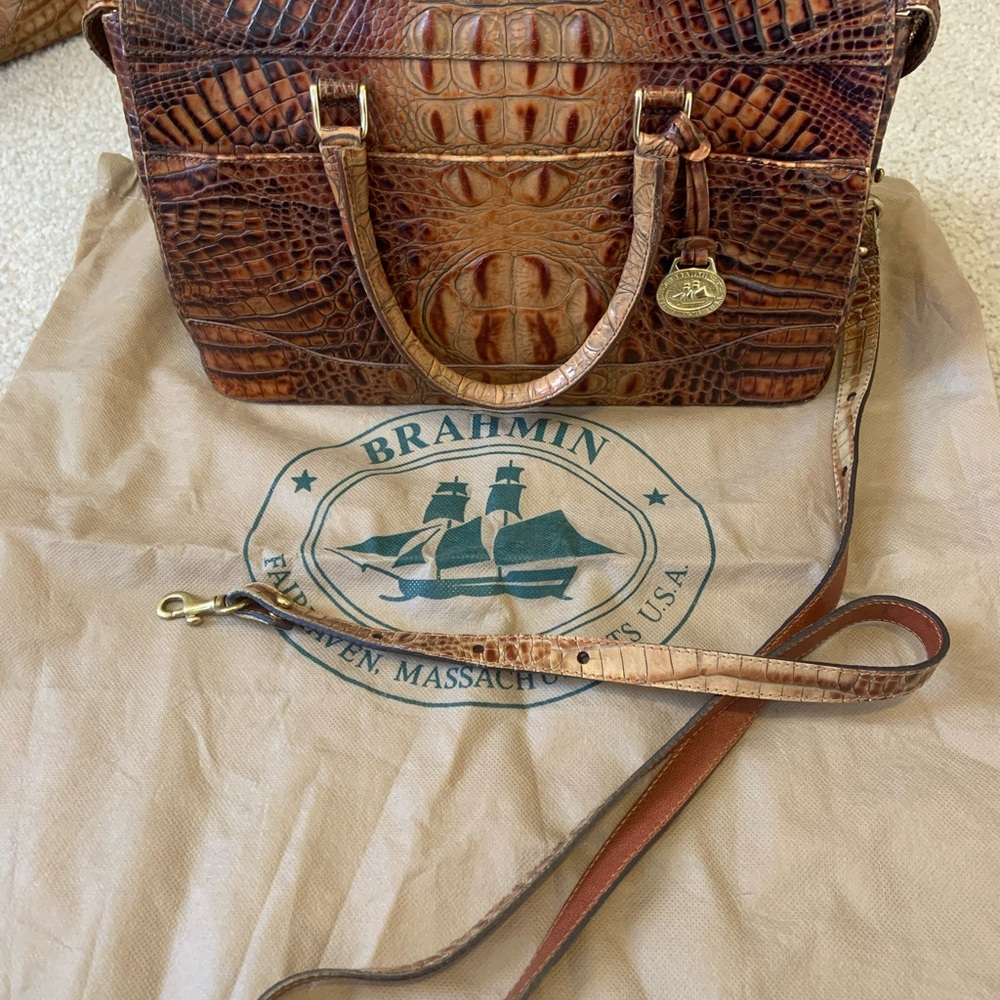 Brahmin Toasted Almond Crocodile Embossed Handbag Satchel with wallet